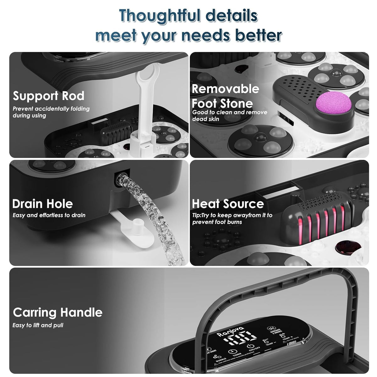 Collapsible Foot Spa Electric Rotary Massage, Foot Bath with Heat, Bubble,Temp Control, and 24
