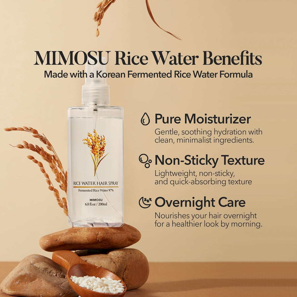 mimosu 97% Rice Water Hair Growth Spray - Fermented Rice Water & Biotin Serum, PHA Toner, Korean