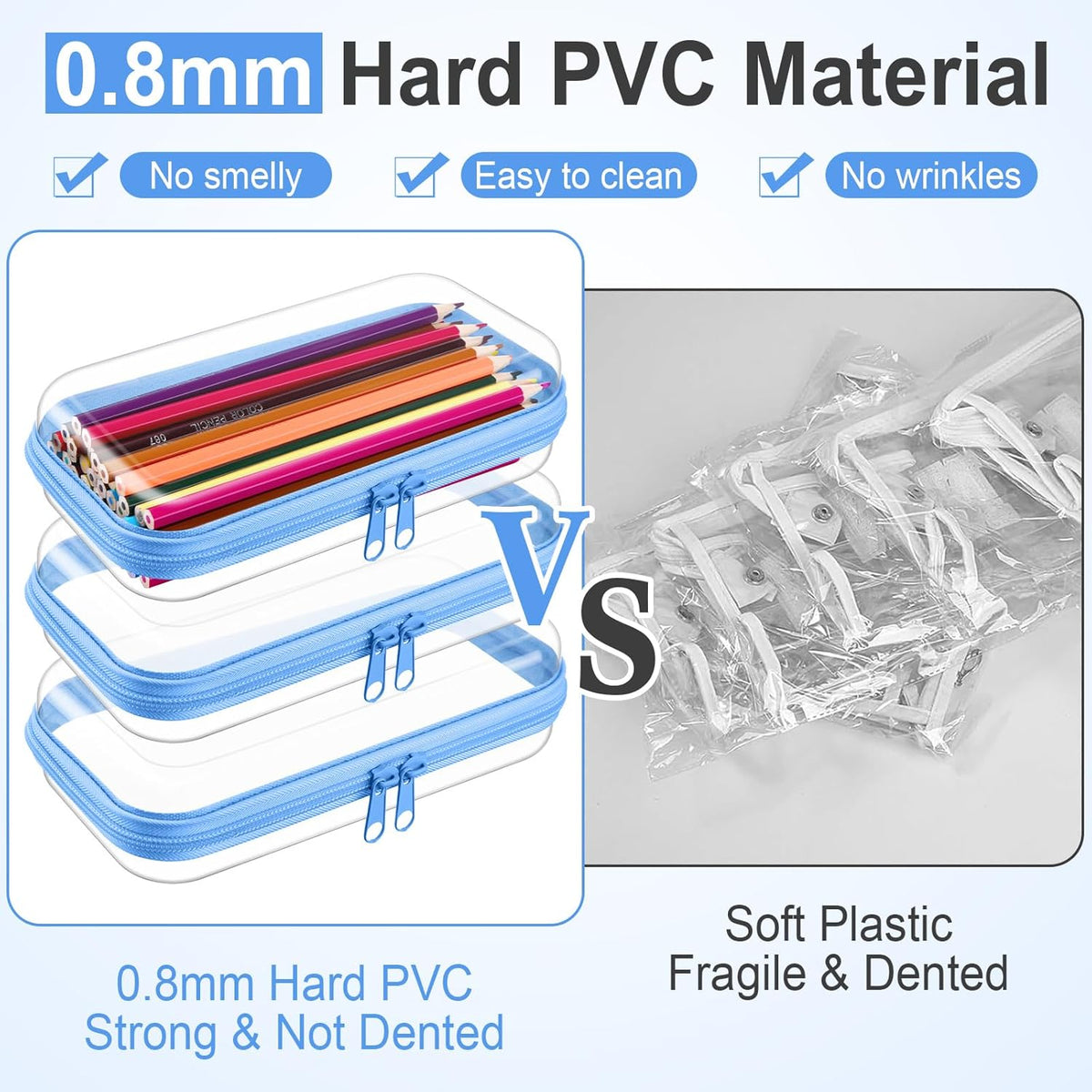 Hoolerry 3 Pcs Clear Hard Zipper Case Plastic Pouch Transparent Hard Case Clear Makeup Bag Portable