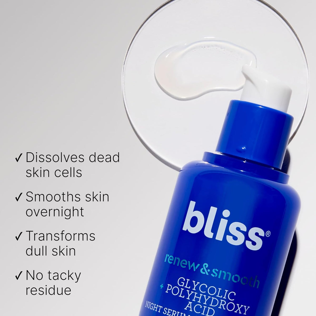 Bliss Glycolic + Polyhydroxy Acid Renew & Smooth - Night Serum - Gently Exfoliate Skin - Hydrating