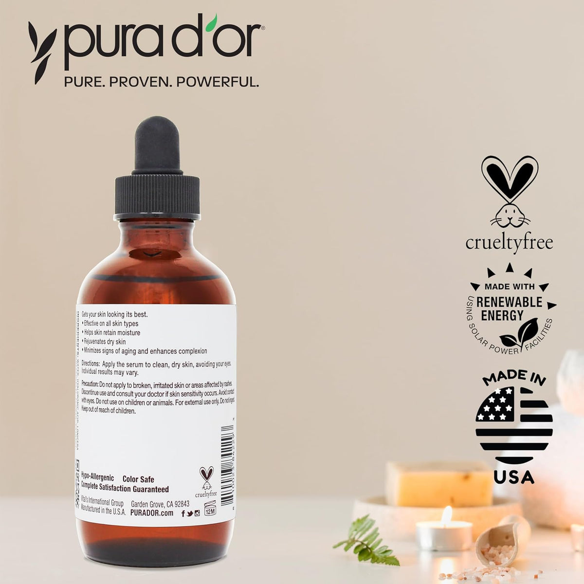 PURA D'OR 3.3 Oz Hyaluronic Acid Serum For Deep Hydration - Anti-Aging, Plumping & Moisturizing