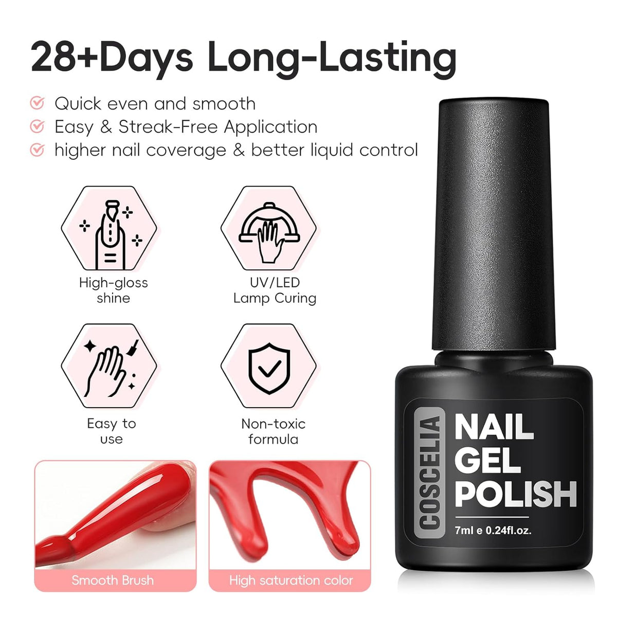 COSCELIA 40PCS Gel Nail Polish Set, 7ml 35 Colors Gel Polish with 5pcs Top and Base Coat Nude White