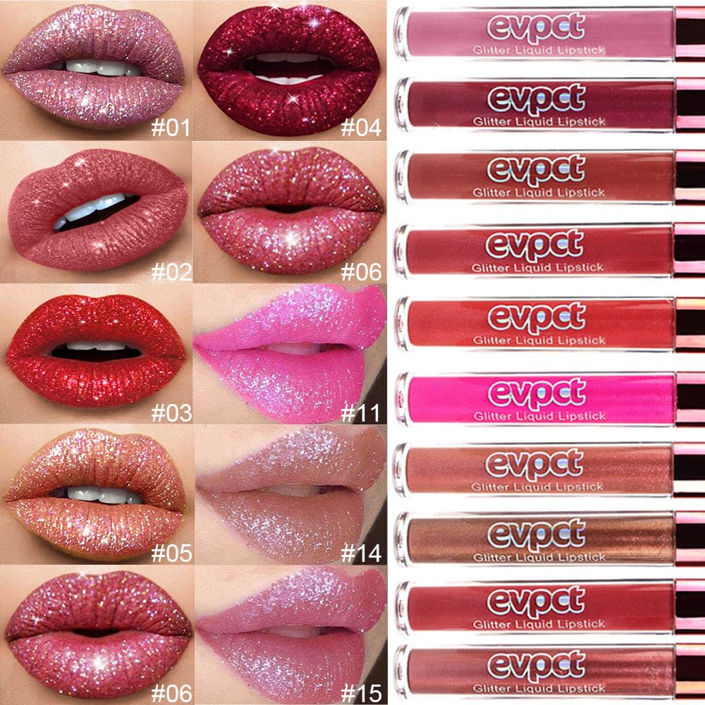 evpct 2Pcs Bronze Gold Nude Gold Matte to Glitter Liquid Lipstick Set for Women Long Lasting Glossy