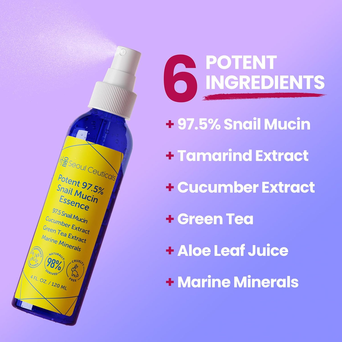 SeoulCeuticals Korean Face Mist 97.5% Snail Mucin Essence - K Beauty Skincare Facial Spray