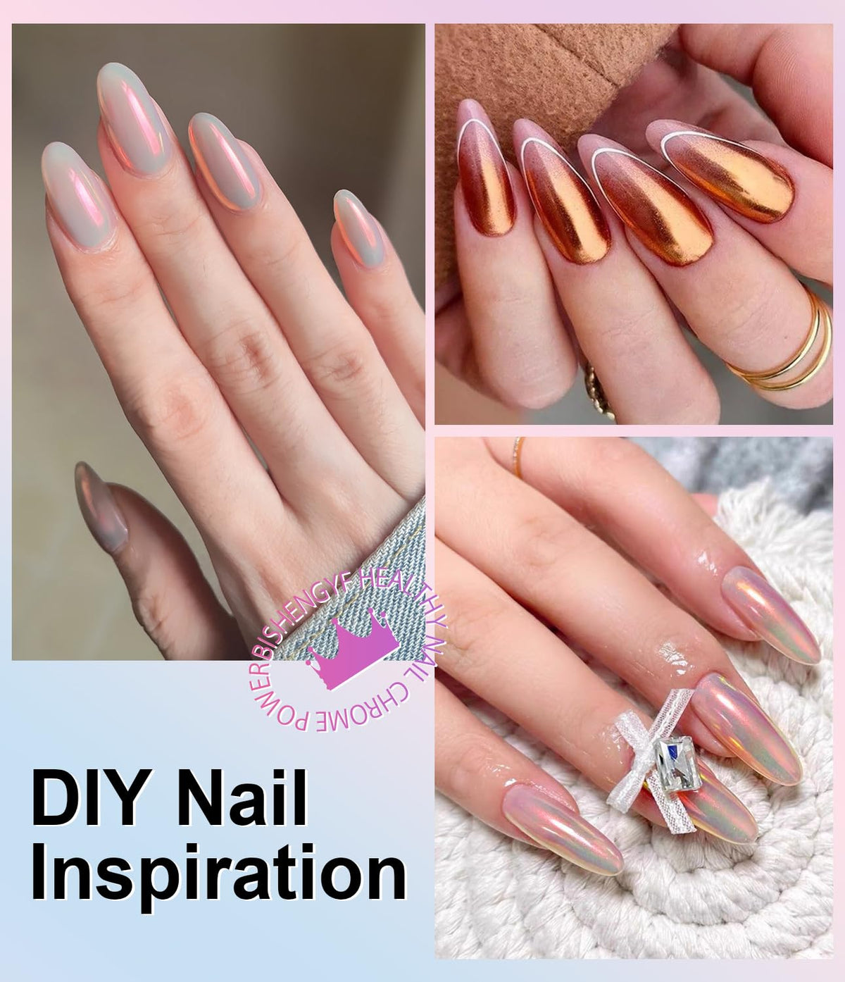 2 PCS Chrome Nail Powder：Mirror Effect Copper Chrome Nail Powder,Metallic Mirror Orange Chrome Nail