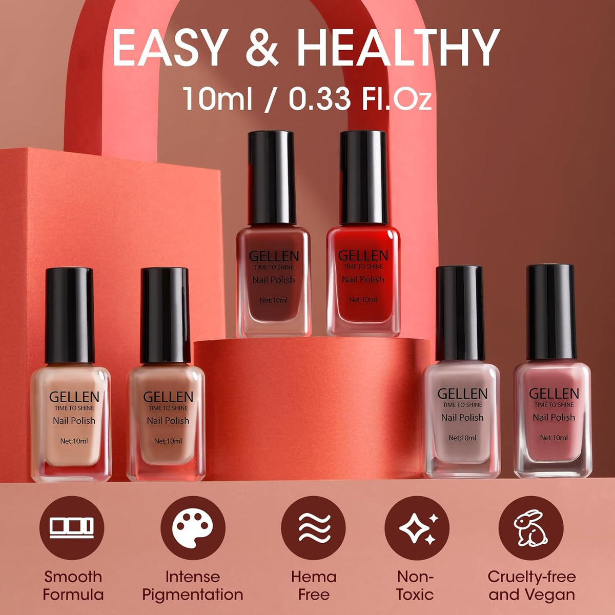 GELLEN Nail Polish Set, Nude Red Brown Quick Dry Traditional Regular Nail Polish Fall Winter 6