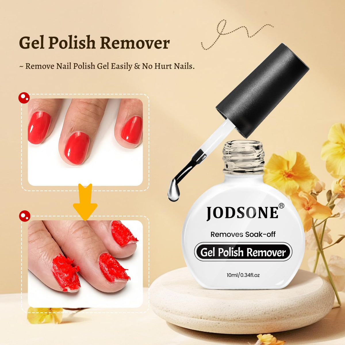 JODSONE 3Pcs 10ml Top and Base Coat Gel Nail Remover Set Gel Nail Remover for Quick and Easy at
