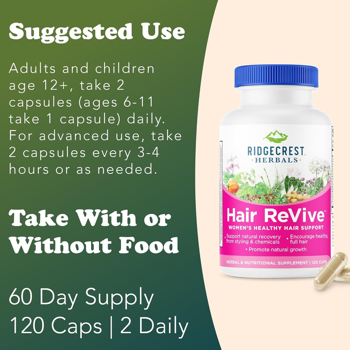 RidgeCrest Herbals Hair ReVive, Nutritional Hair Supplement with Vitamin C, Biotin (6000mcg), Zinc