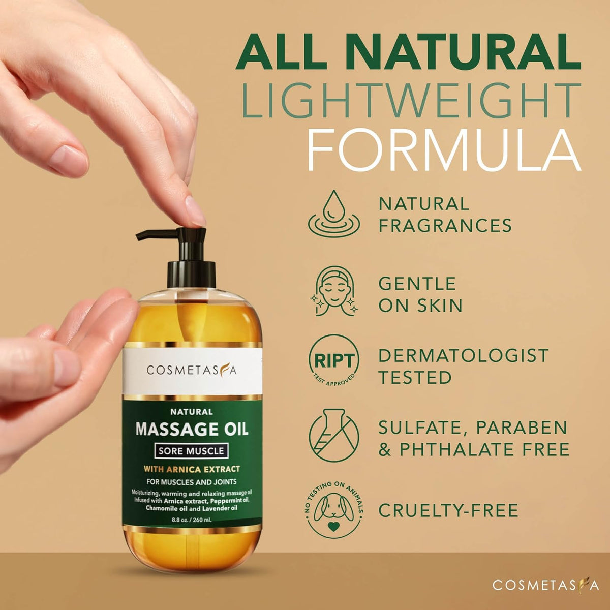Cosmetasa Sore Muscle Massage Oil - 8.8 oz, Soothes Muscle and Joint with Arnica Extract