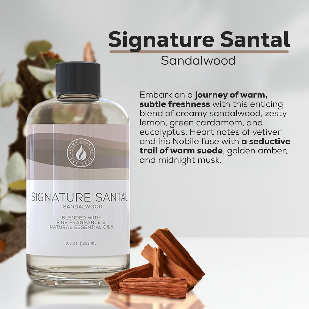 Aroma Country Signature Santal Diffuser Oil - Luxury Essential Oils for Diffuser Refill & Air