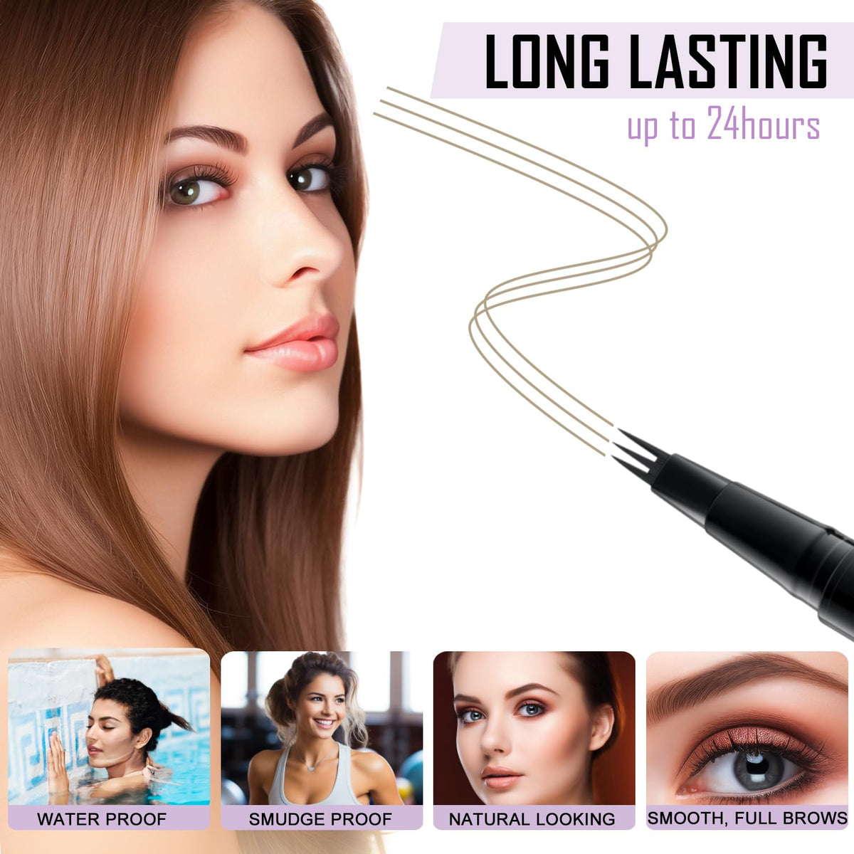 LAVONE Eyebrow Pencil, 2-In-1 Waterproof Eyebrow Pen, with 3 Tip Microblading Eyebrow Pen and