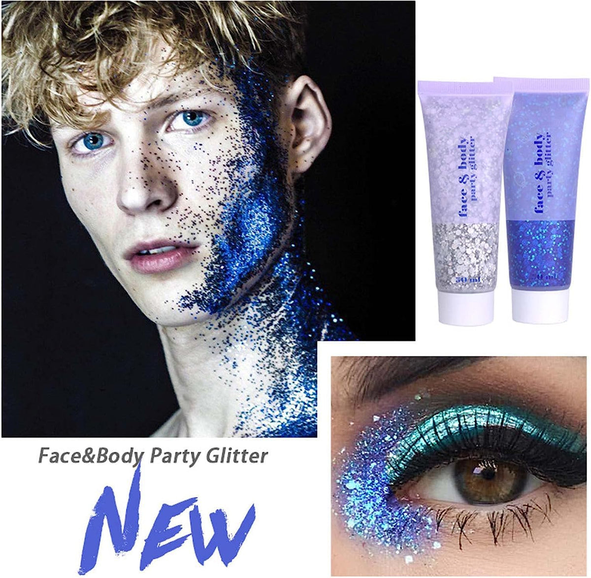 DAGEDA Body Glitter Gel, Body Sequins Shimmer Liquid Eyeshadow, Chunky Glitter for Face Hair Nails