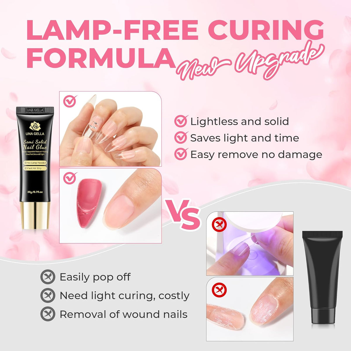 UNA GELLA Super Strong Nail Glue for Press On Nails: 20g, Soft Gel Nail Tips No Lamp Need