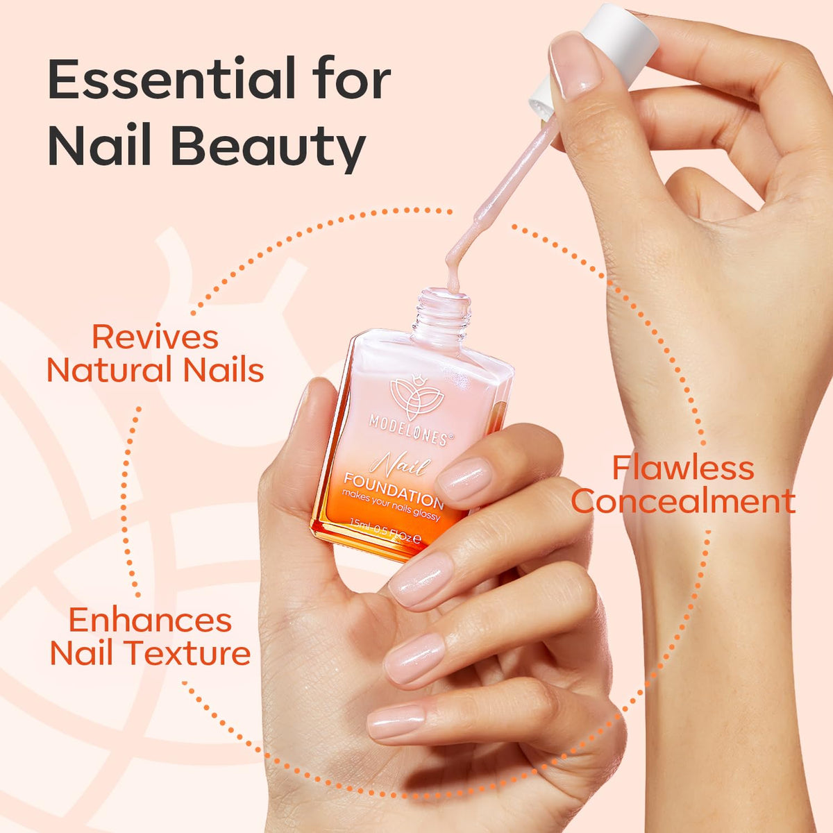 modelones Nail Strengthener, Iridescent Pink Nail Natural Concealer Foundation Polish Air Dry Nail