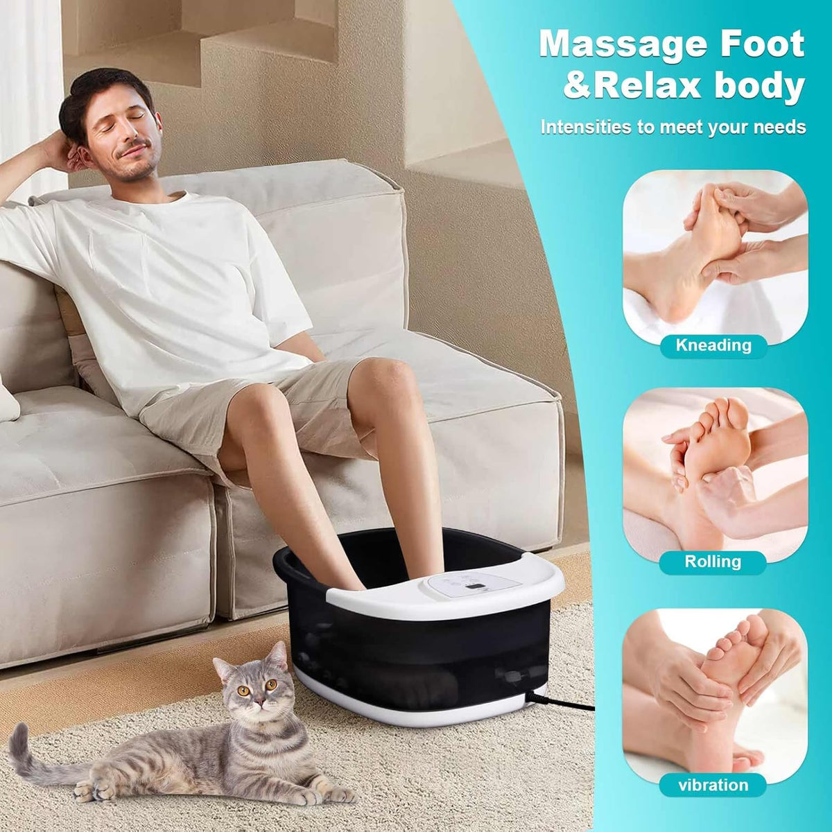 Foot Spa Bath Massager with Heat [2025 Upgraded], Jets, Vibration, Adjustable Temp, Bubbles, Epsom