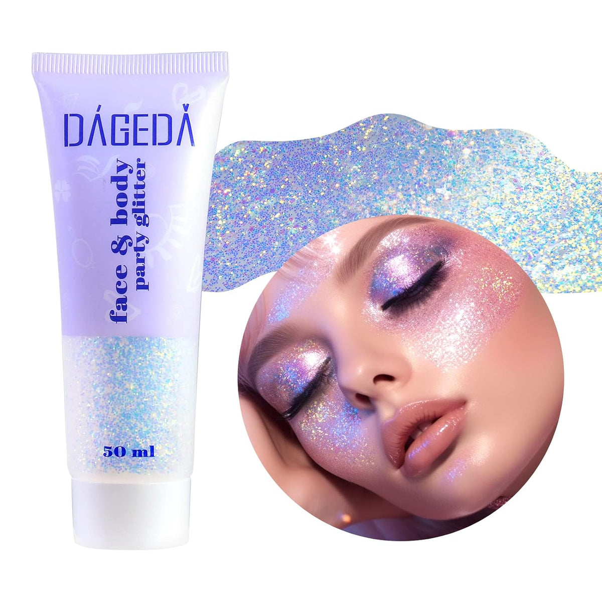DAGEDA Body Glitter Gel, Holographic Face Glitters Body Gel Shimmer Liquid Eyeshadow, Color