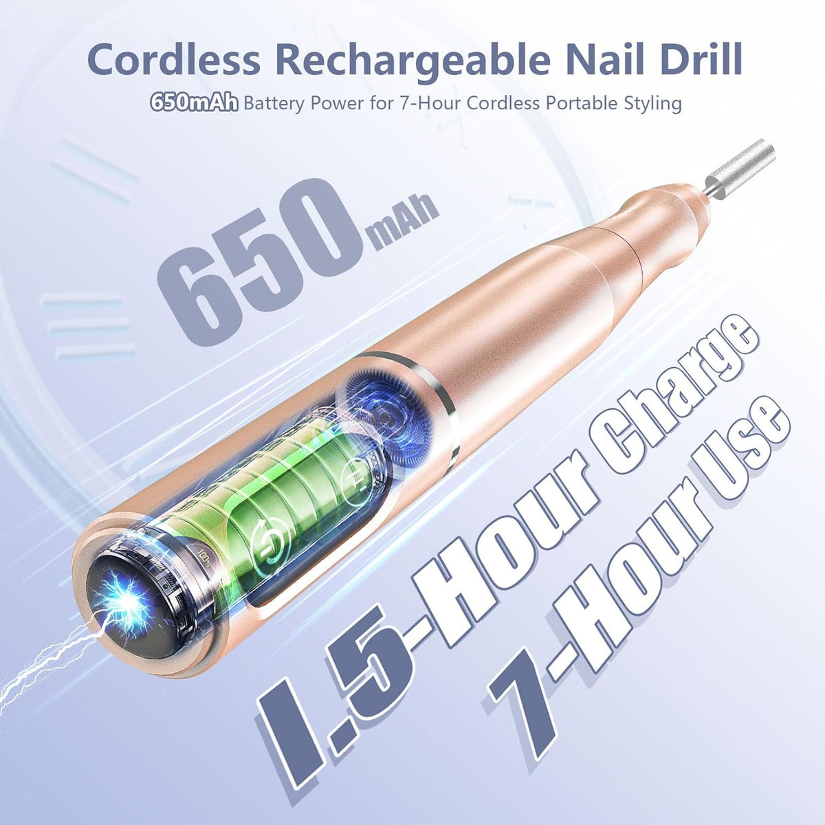 Cordless Nail Drill Electric Rechargeable File Kit, Professional Efile Acrylic Gel Nail Polish