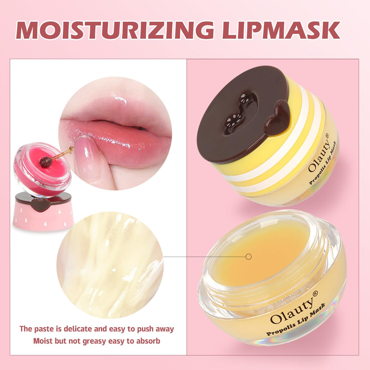 4 PCS Bee Lip Balm Lip Mask Honey Pot,Strawberry&Honey&Watermelon&Apple Lime Lip Sleeping