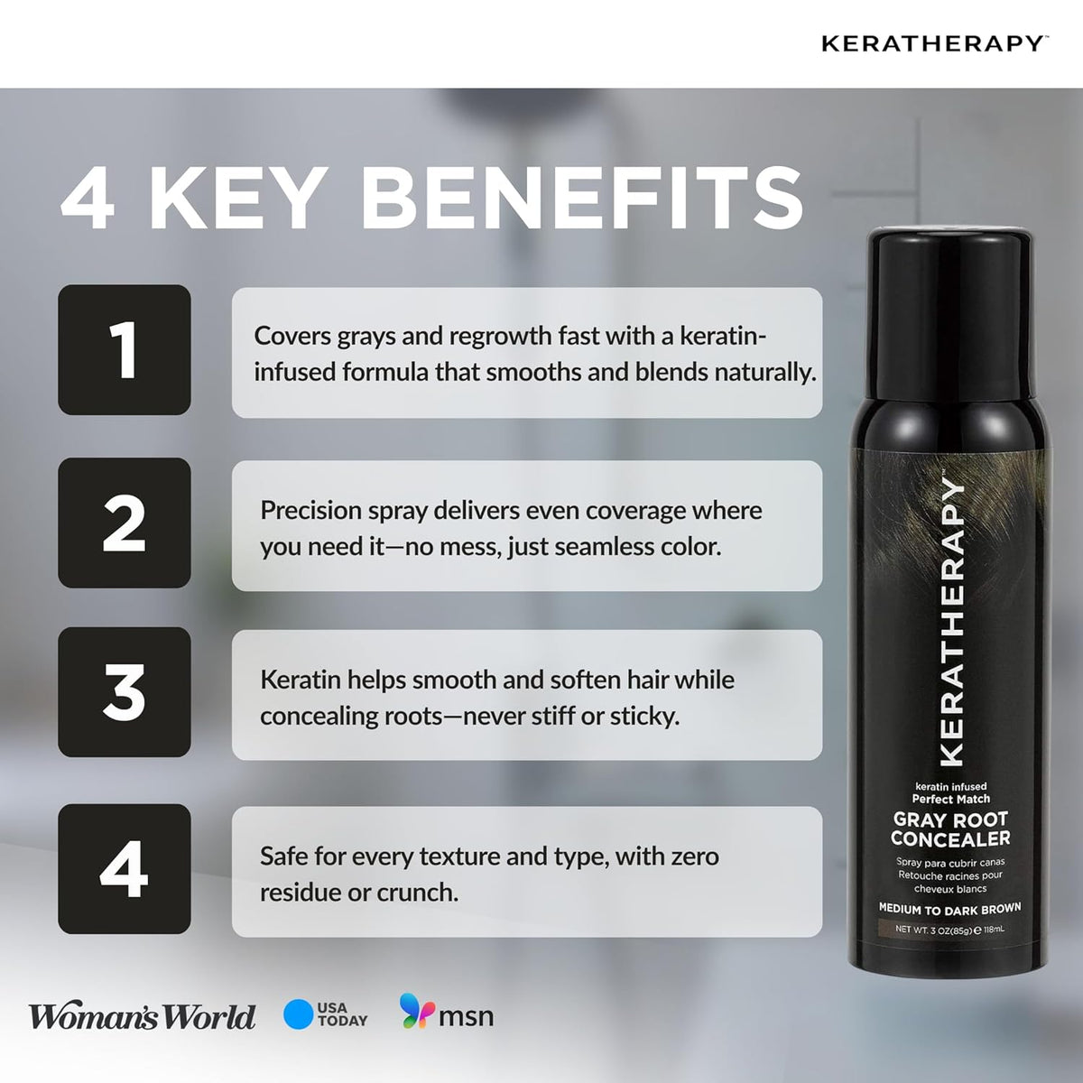 Keratherapy Keratin Infused Perfect Match Gray Root Concealer Spray, Dark Brown, 3 oz, 118 ml