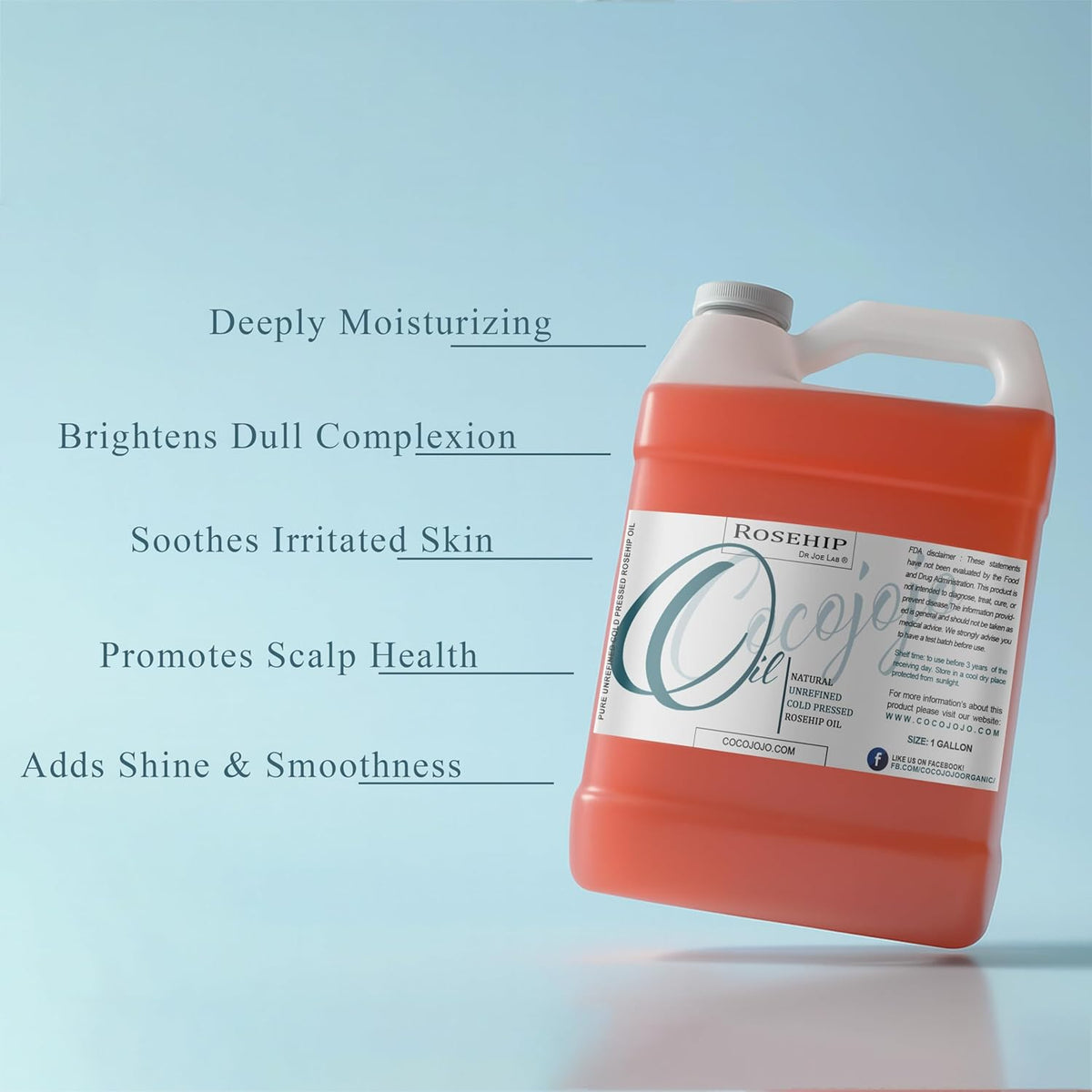 Dr Joe Lab Rosehip Oil - Bulk 128 oz 1 Gallon - Pure Unrefined Cold Pressed Natural Vegan Non GMO
