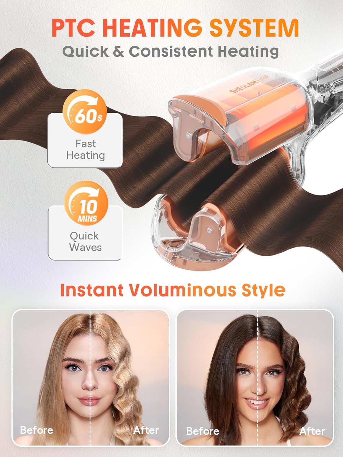 SHEGLAM Hair Beach Babe Hair Waver 2 Barrel Crimper 1 Inch with Smart Timer & Adjustable Temps Dual