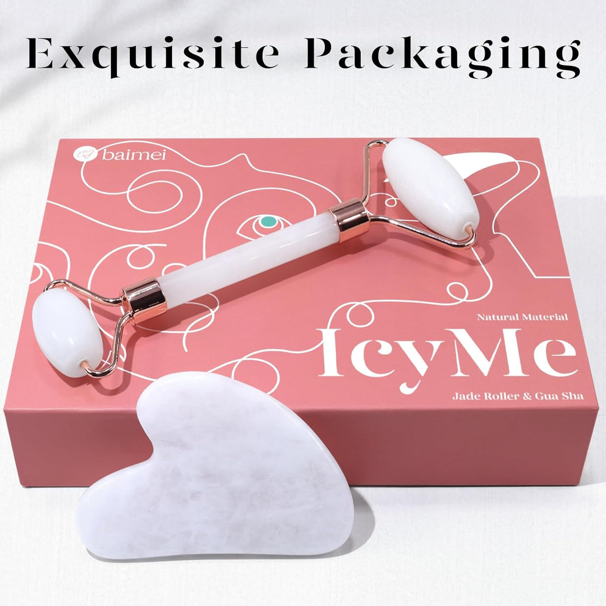 BAIMEI Jade Roller & Gua Sha Set Face Roller and Gua Sha Facial Tools for Skin Care Routine and