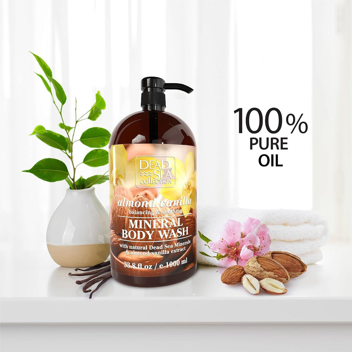 Dead Sea Collection Almond Vanilla Body Wash for Women and Men – Almond Vanilla Scent with Dead Sea