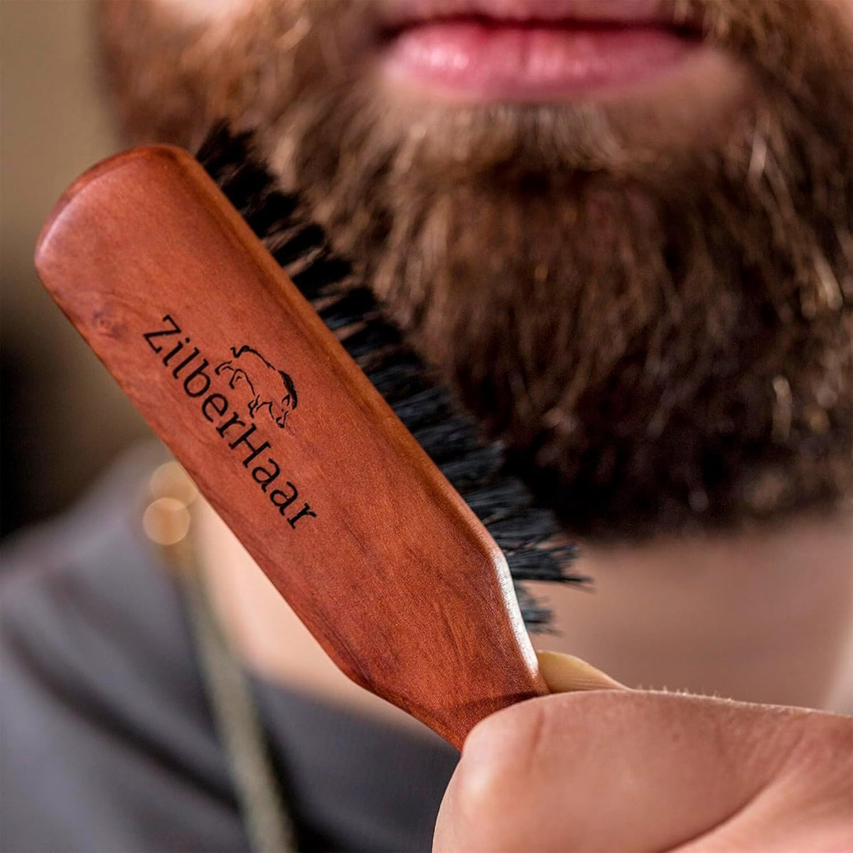 ZilberHaar Regular Beard Brush - Soft Boar Bristles - Beard grooming brush for men - Straightens