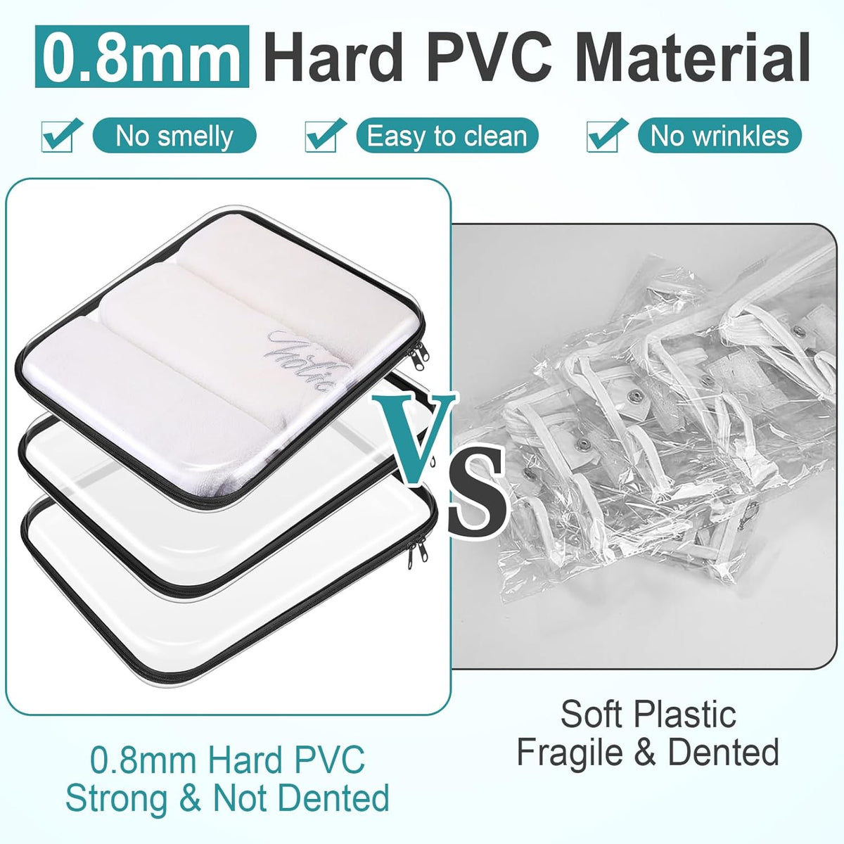 Hoolerry 3 Pcs Clear Hard Zipper Case Plastic Pouch Transparent Hard Case Clear Makeup Bag Portable