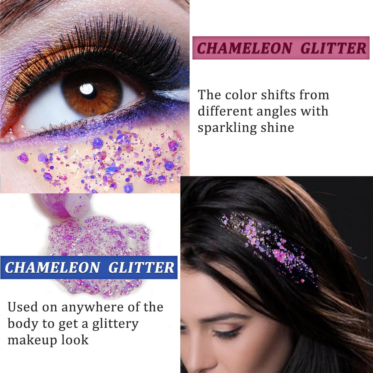 MEICOLY Chameleon Light Purple Body Glitter,Chunky Face Glitter for Halloween,Color Changing