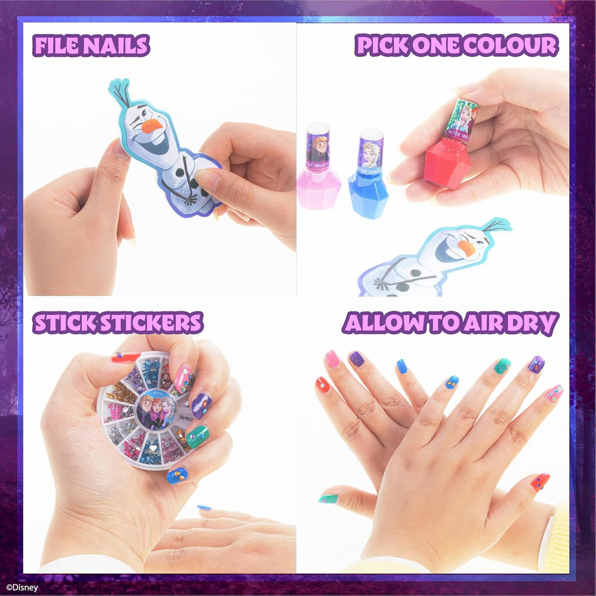 Townley Girl Disney Frozen Non-Toxic Peel-Off Nail Polish Set with Shimmery and Opaque Colors with