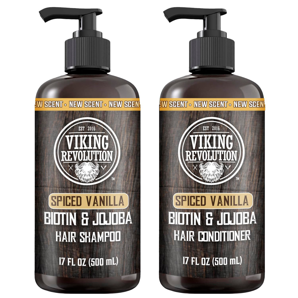 Viking Revolution Spiced Vanilla Mens Shampoo and Conditioner Set with Biotin and Jojoba Oil