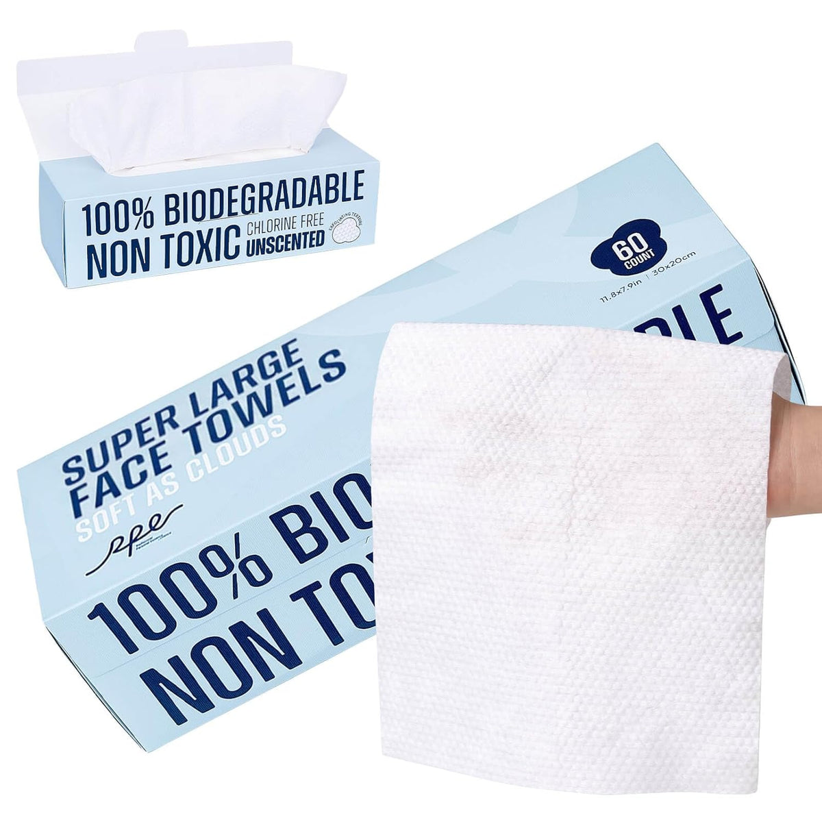 XL Disposable Face Towels, Ultra Soft Makeup Remover Dry Wipes, 100% Biodegradable, Non-Toxic