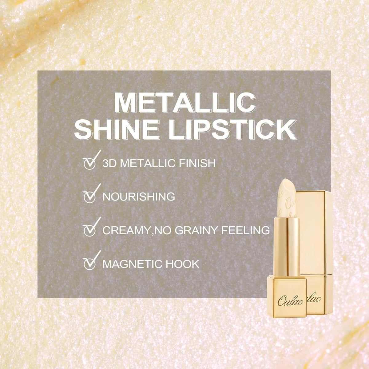 Oulac Glitter Lipstick for Women with Metallic 3D Shine Lightweight Hydrating Formula, High Impact