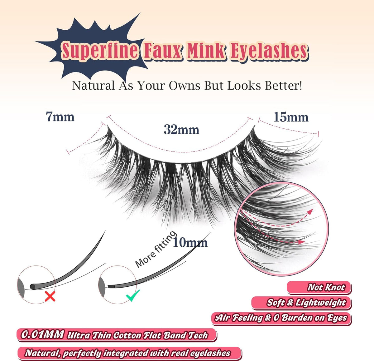 Lashes Natural Cat Eye Lashes Wispy Eyelashes 15mm False Eyelashes Wispy Lashes 3D Volume Strip