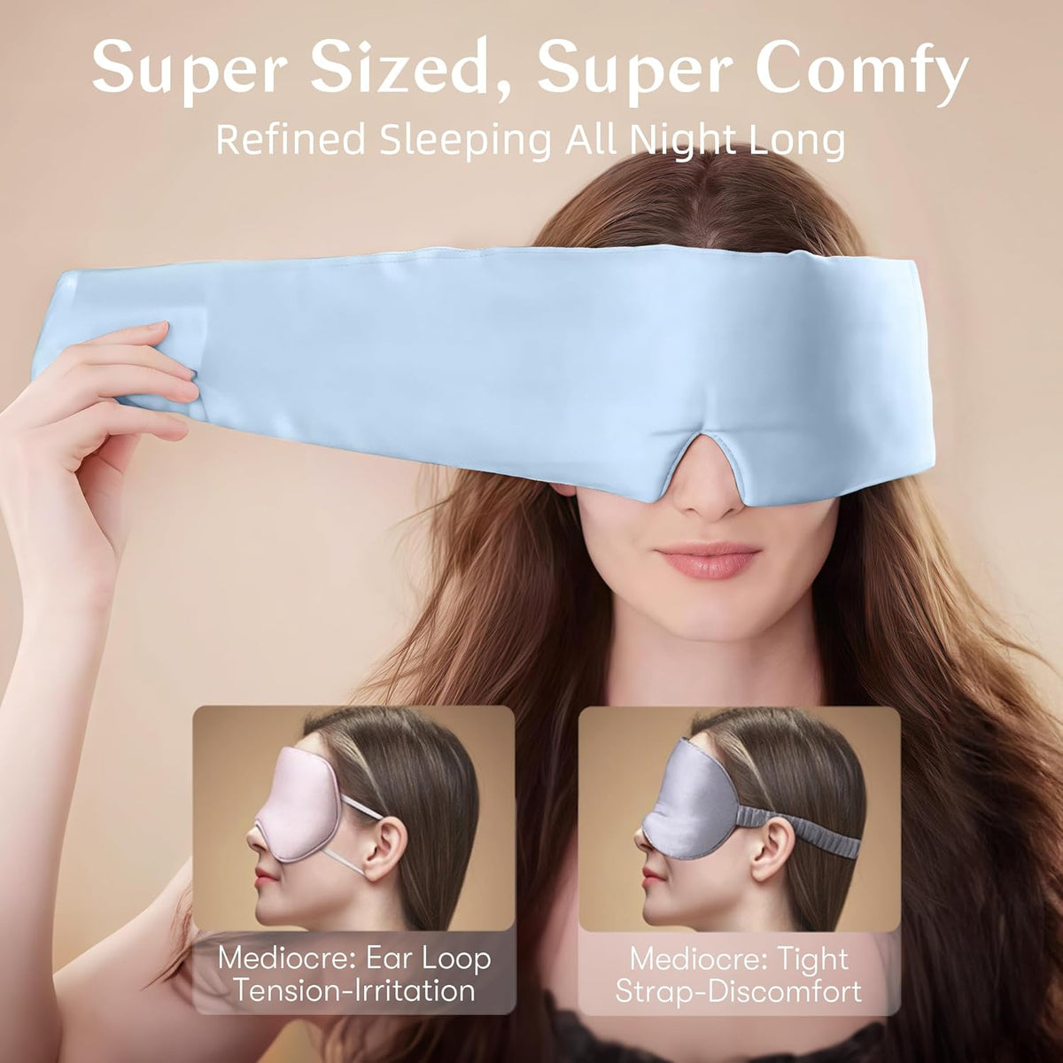 Silk Sleep Mask for Women and Men, Side Sleeper, 22 Momme Pure Mulberry Silk Total Blackout 100%