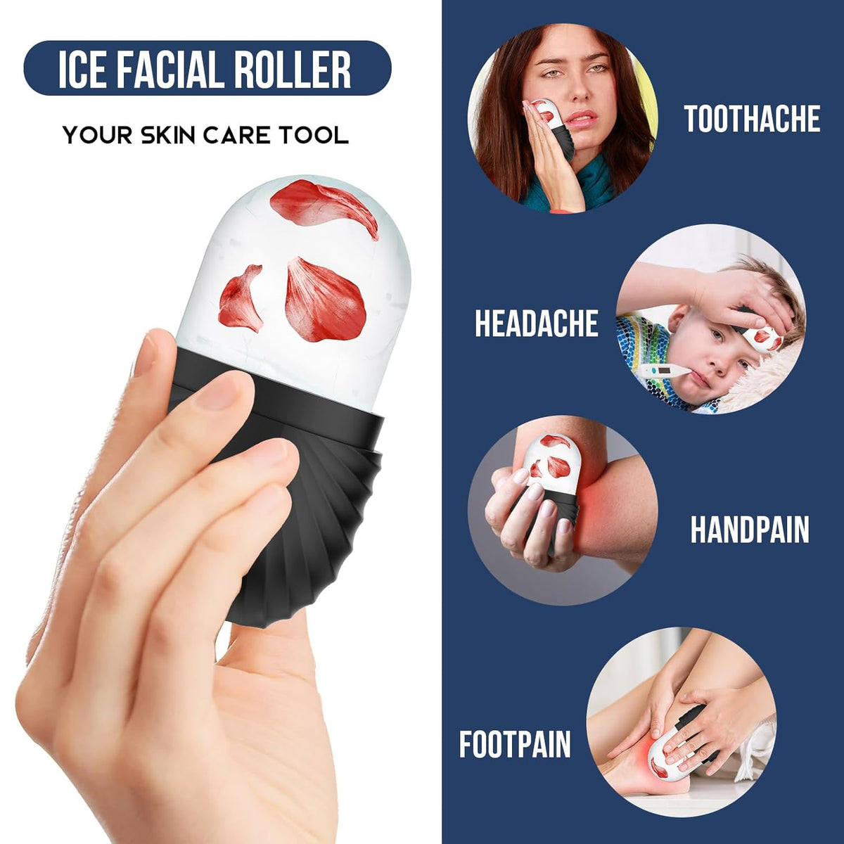 Ice Roller for Face and Eye, Reusable Silicone Ice Facial Roller Ice Holder, Face Ice Mold Skin