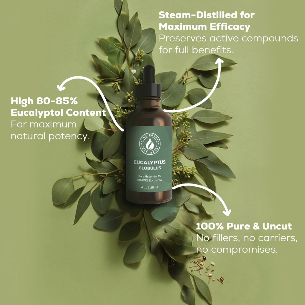 Aroma Country 100% Pure Eucalyptus Essential Oil – Organic & Undiluted Diffuser Oil, Humidifier