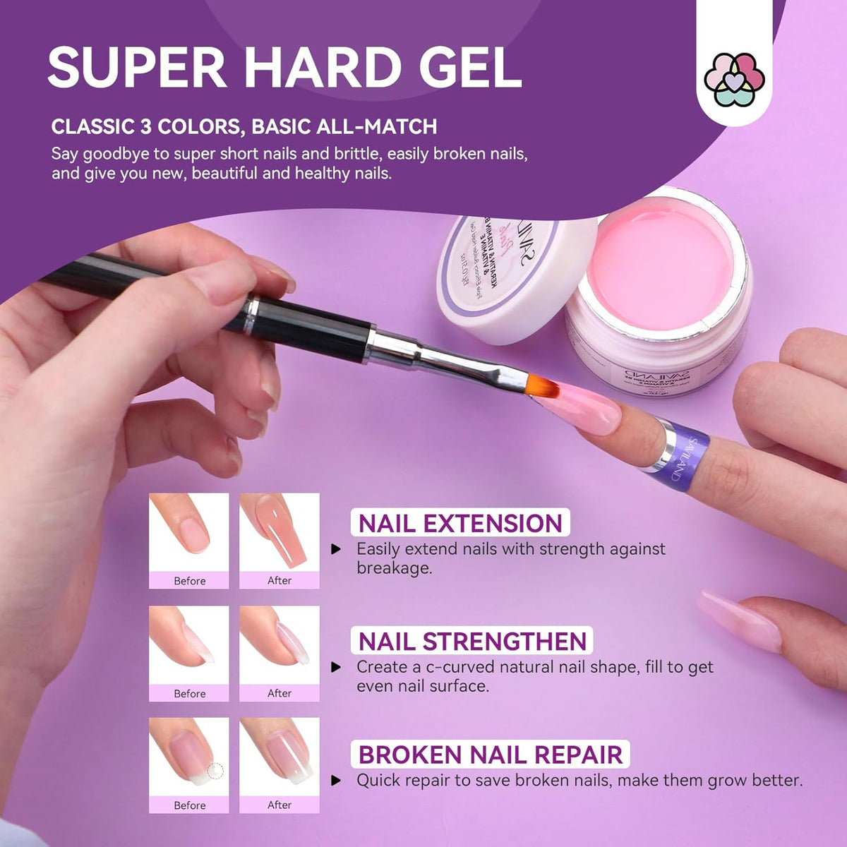 SAVILAND Builder Nail Gel Set with Nail Drill - 3 Pcs Hard Gels(VE&VB5&Kerain) Clear Pink Nudes