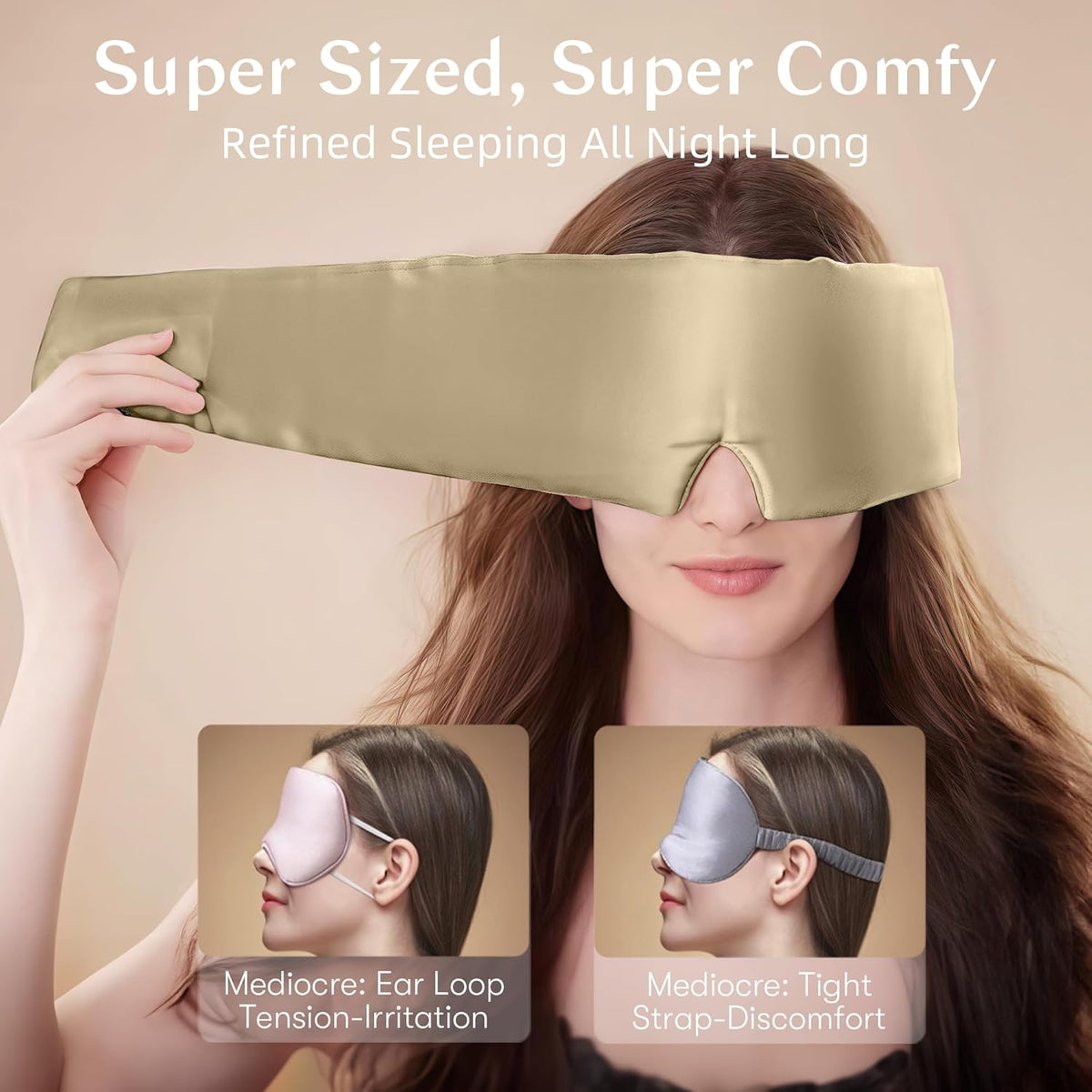 Silk Sleep Mask for Women and Men, Side Sleeper, 22 Momme Pure Mulberry Silk Total Blackout 100%