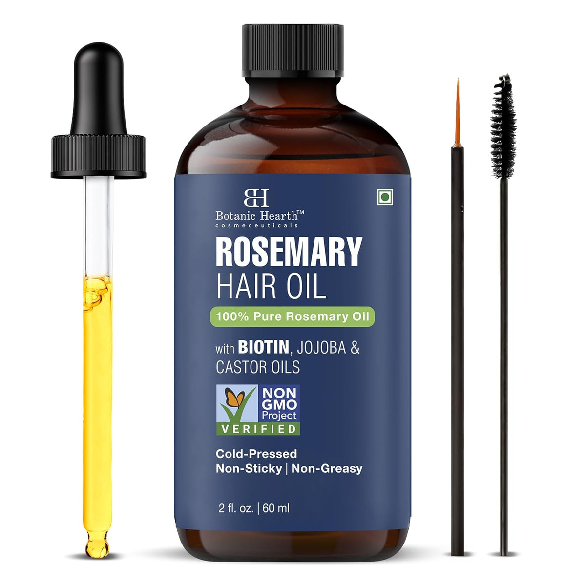 Botanic Hearth 100% Pure Rosemary Oil For Hair (2 Fl Oz) Infused With Biotin, Jojoba & Castor Oil |