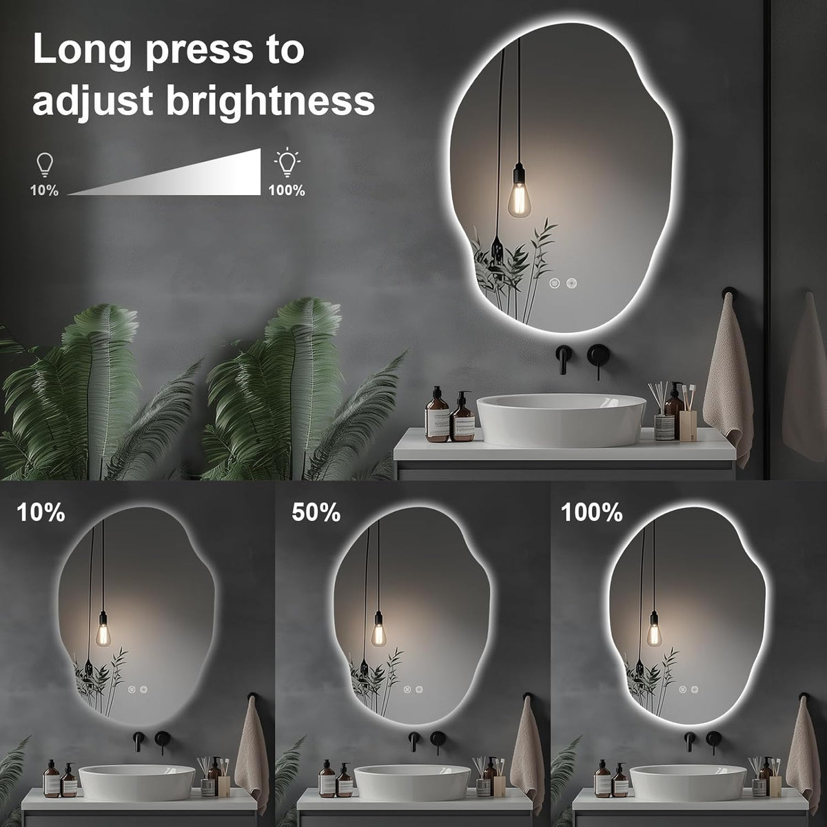 LED Bathroom Mirror with Lights,Asymmetrical Led Bathroom Vanity Mirror for Wall with Front and