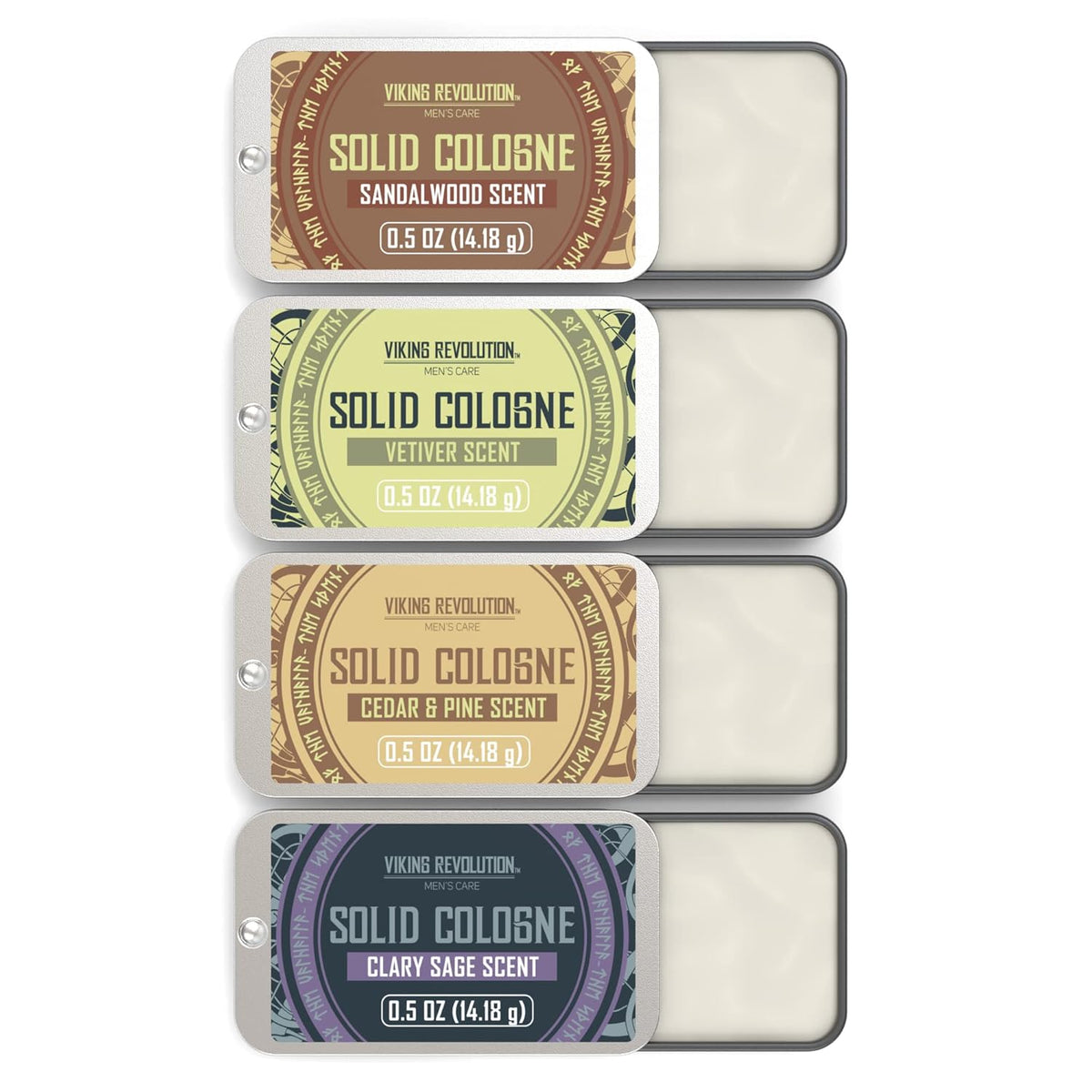 Viking Revolution 4 Pack Mens Solid Colognes 0.5 Oz - Men Solid Perfume with Cedar Wood, Clary