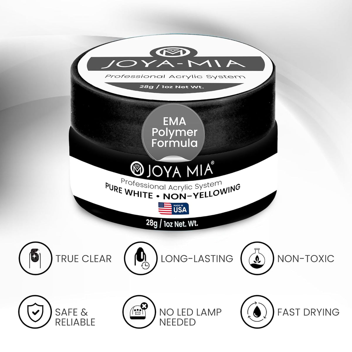 Joya Mia Acrylic Powder for Nails, MMA-Free, Super Adhesion Professional Powder for Flawless &