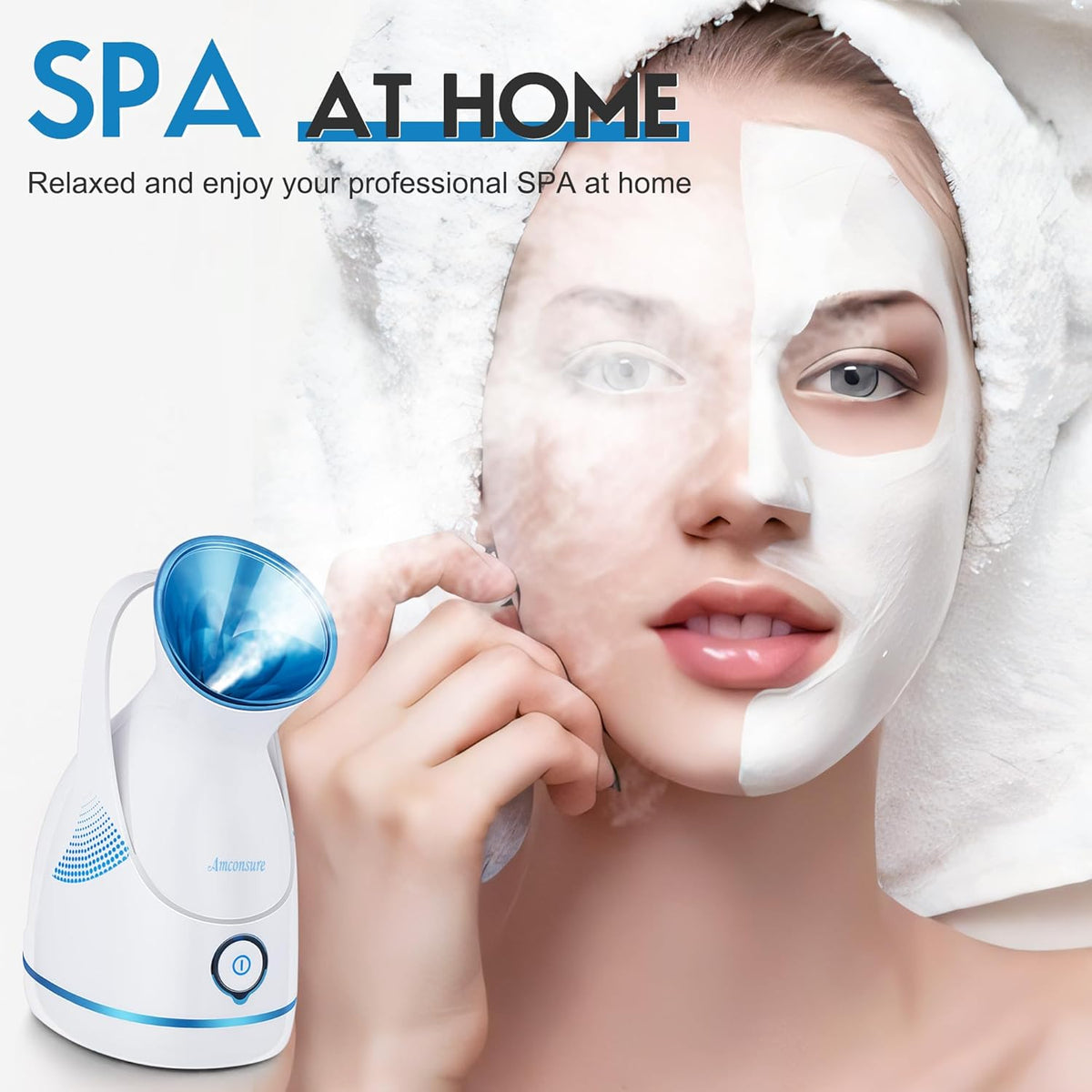 Amconsure Facial Steamer - Nano Ionic Face Steamer Warm Mist Steamer for Home Sauna SPA, Humidifier