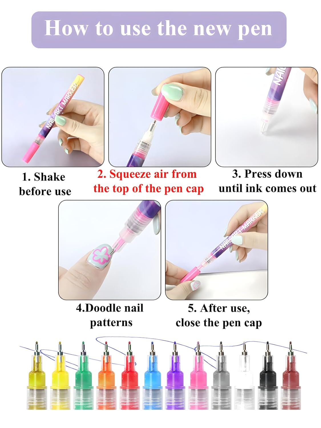 Fine Tips 3D Nail Art Pens, 12 Colors 0.5 MM Nail Marker Pens Nail Point Graffiti Dotting Drawing