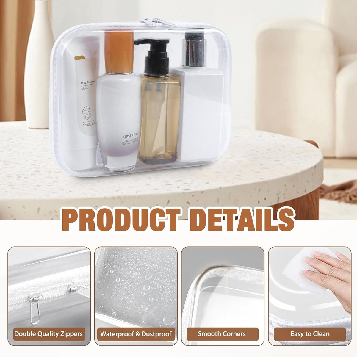 Clear Hard Shell Zipper Case 3 PCS Clear Cosmetic Make up Bag Waterproof Travel Toiletry Bag for