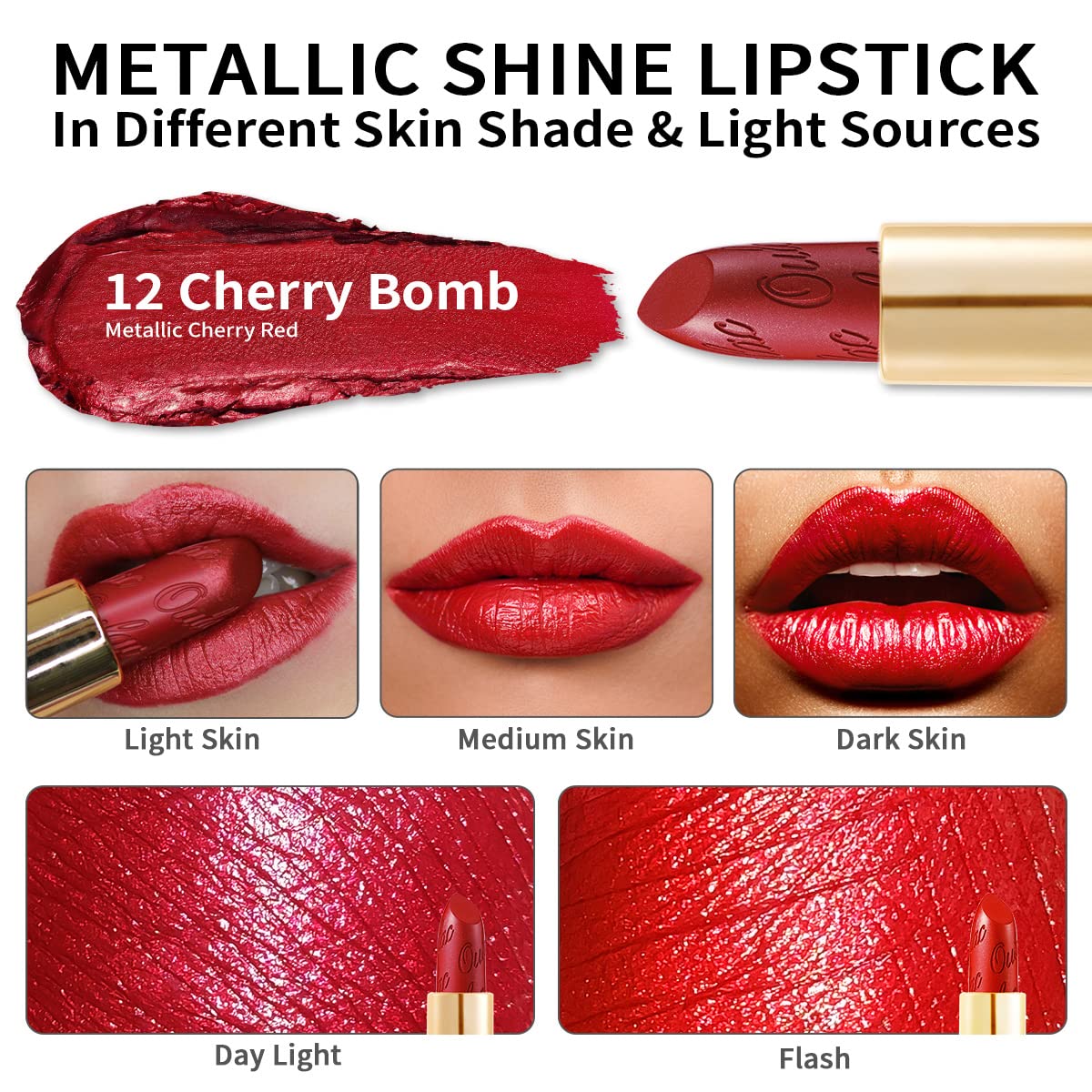 Oulac Red Lipstick Christmas Gifts for Women - Metallic 3D Shine Lightweight Hydrating Formula