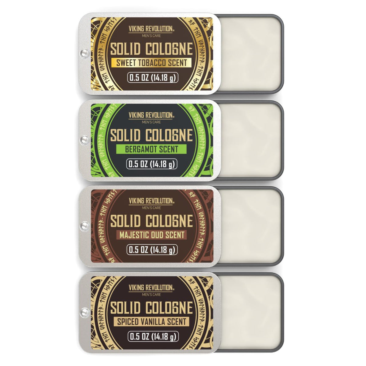 Viking Revolution 4 Pack Mens Colognes - 0.5 Oz Solid Perfume with Spiced Vanilla, Sweet Tobacco