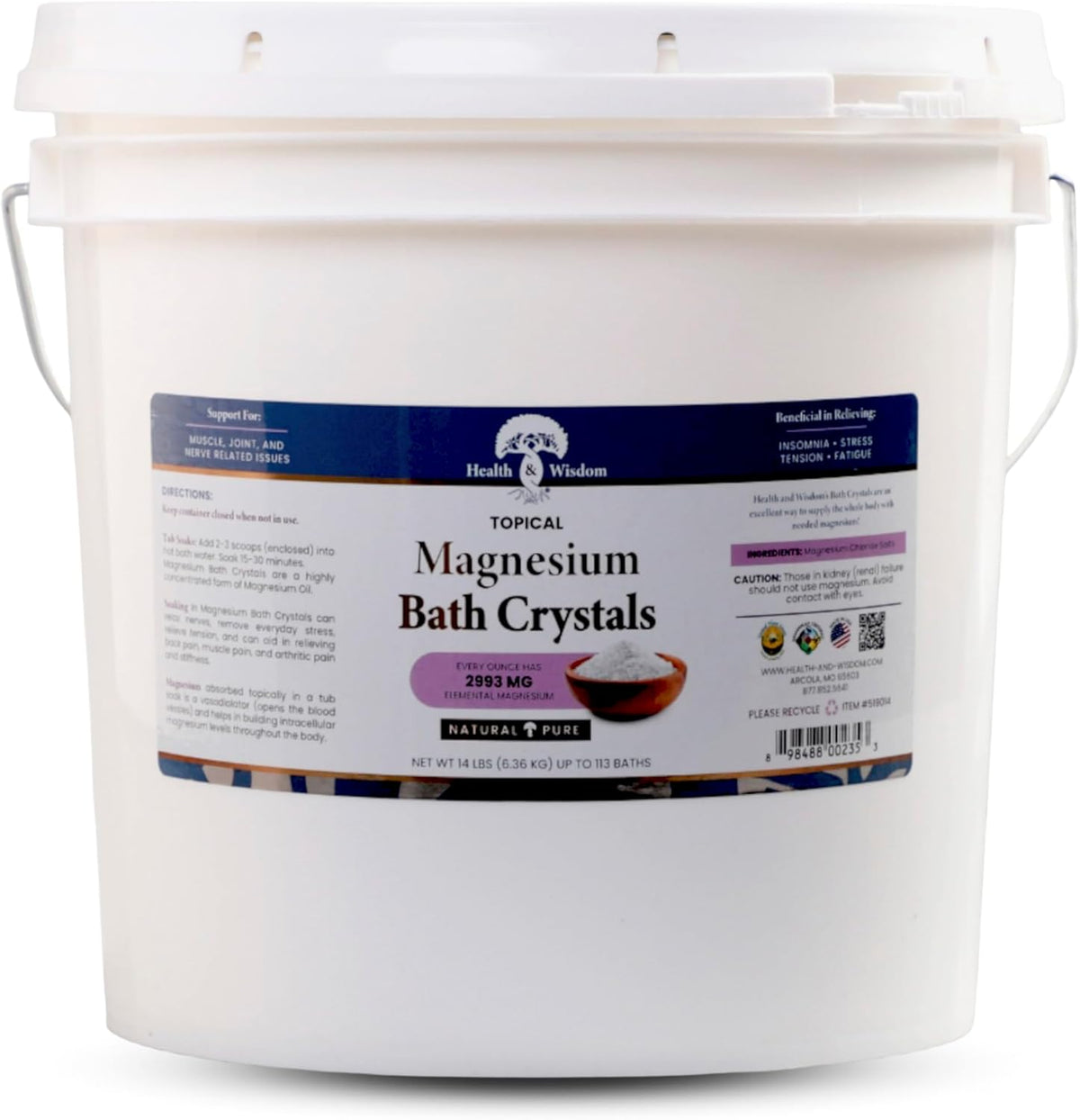 Health and Wisdom Magnesium Bath Crystals - Bath Salts with High Concentration & Enhanced